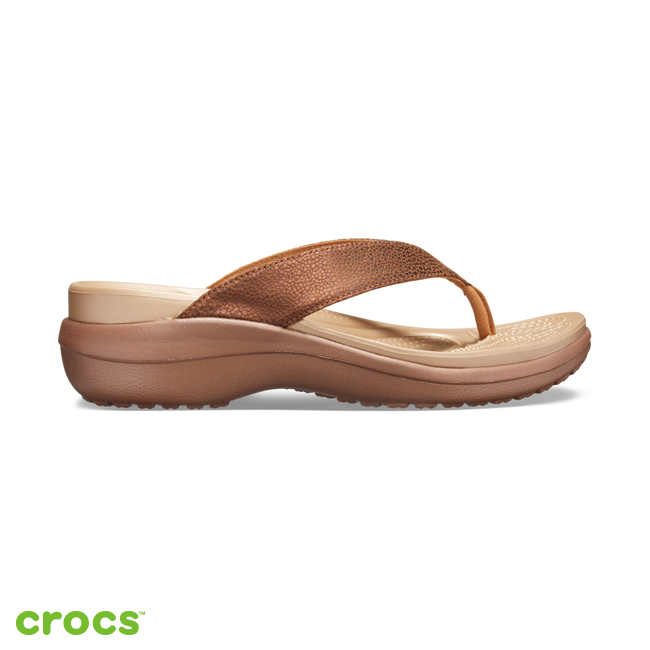 Crocs 卡駱馳 (女鞋) 卡沛兒亮面坡跟人字拖 205782-860