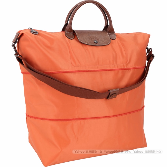 LONGCHAMP Le pliage 拉鍊伸縮尼龍兩用旅行袋(赤橙色)