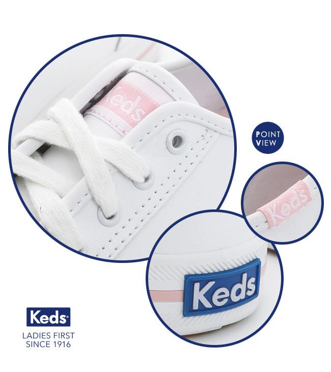 Keds KICKSTART 時尚皮革綁帶休閒鞋-粉紅