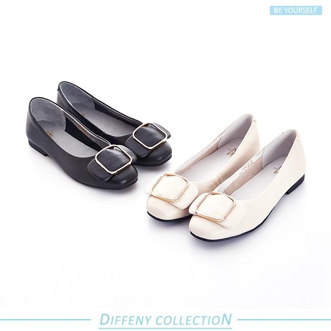 DN 典雅美型 真皮金屬方扣蝴蝶結娃娃鞋-杏