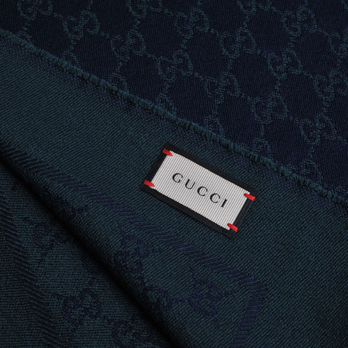 GUCCI SU SOFT GG LOGO 羊毛雙面寬版造型披肩/圍巾(深藍/綠)