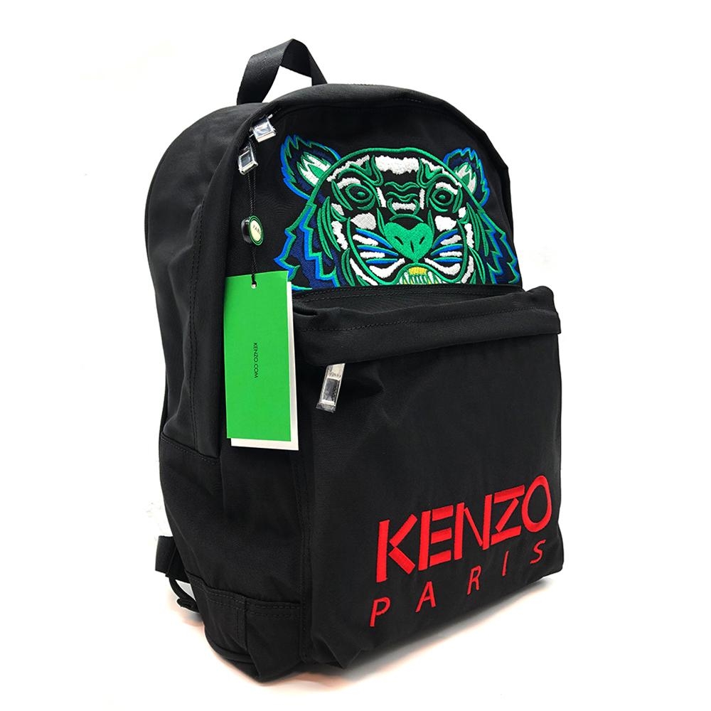 KENZO 經典老虎刺繡帆布後背包-黑