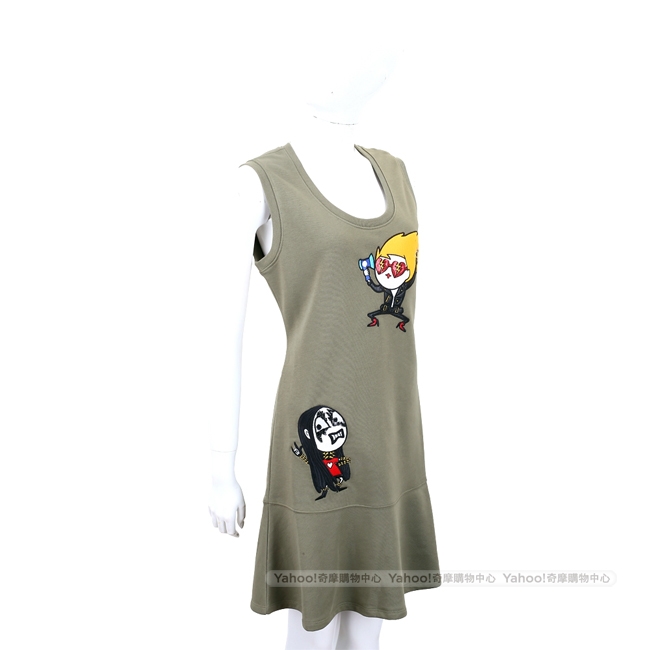 LOVE MOSCHINO ROCK 女孩圖騰補丁貼軍綠色連身裙