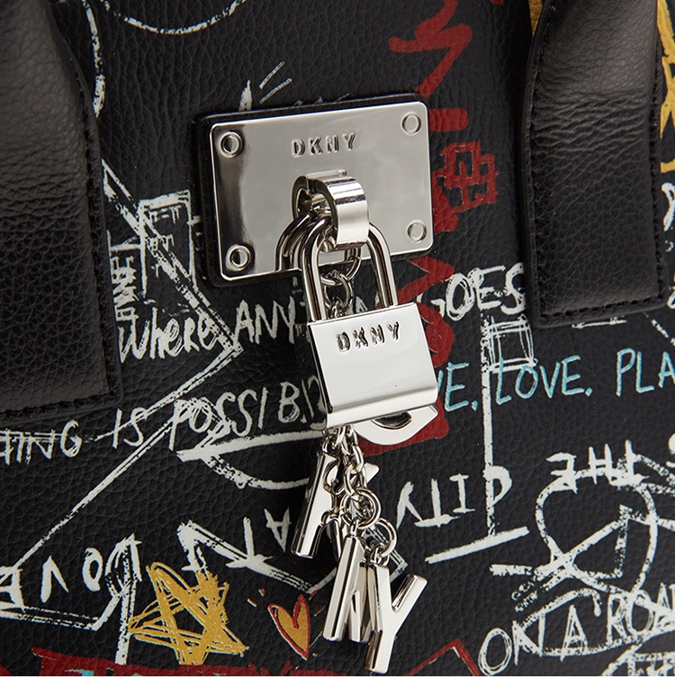 DKNY LOGO個性塗鴉印花手提包 黑