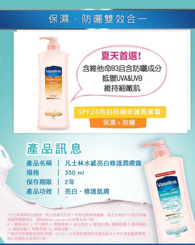 VASELINE凡士林 水感亮白修護潤膚露 350ml