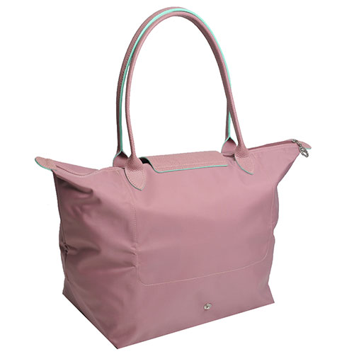 Longchamp Club系列刺繡摺疊拉鍊大型尼龍長提把尼龍水餃包(粉紅色)