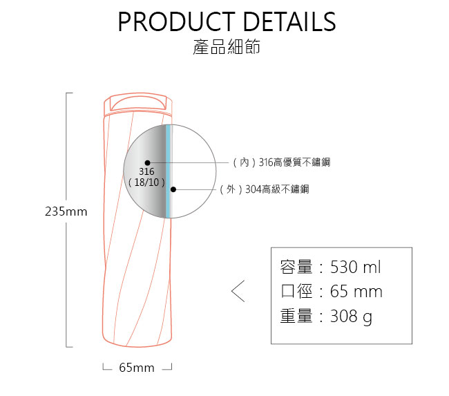 康寧Snapware 316不鏽鋼超真空保溫凱旋杯-530ml-三色可選-兩入組
