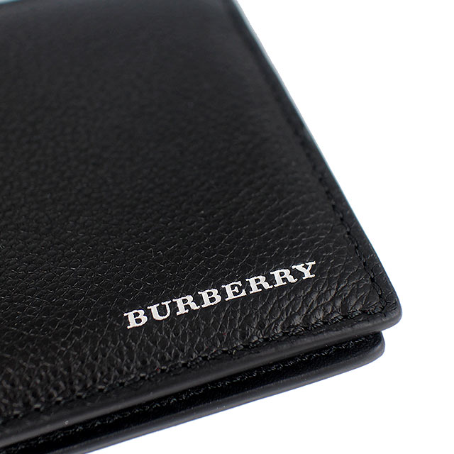 BURBERRY 經典標誌黑色荔枝壓紋真皮短夾