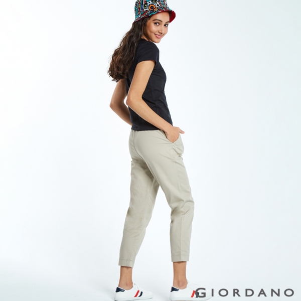 GIORDANO 女裝純棉中腰九分休閒褲-85 牛津杏