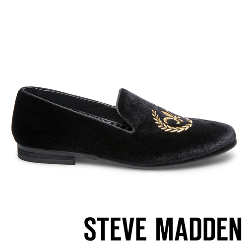 STEVE MADDEN-CRIMSON電繡絨面男士懶人鞋-絨黑