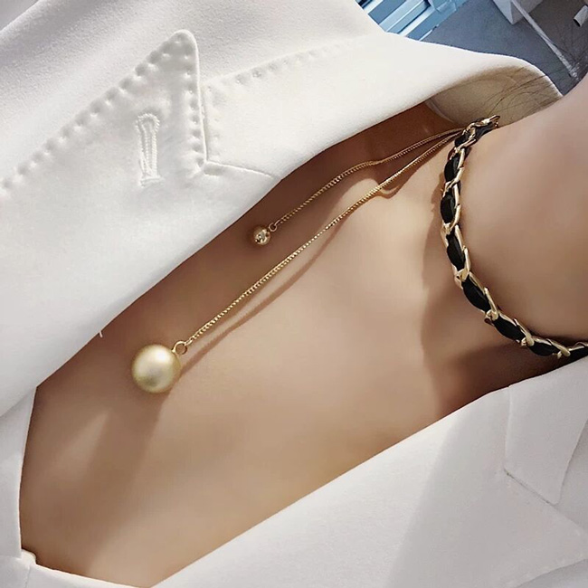 梨花HaNA 韓國鎖鏈時髦印象綴珍珠頸鍊