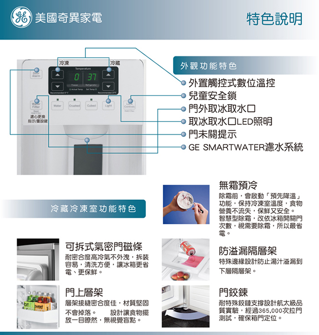 【美國奇異GE】733L 定頻二門對開電冰箱-純白GSS25GGWW