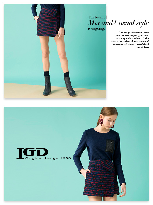IGD英格麗 不規則剪裁一片短裙-藍色