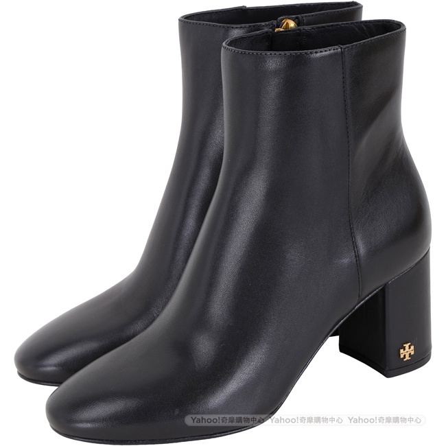 TORY BURCH Brooke Bootie 雙T飾小牛皮粗跟短靴(黑色)