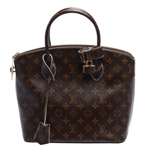 LV M40597 經典LOCKIT系列Monogram帆布白色皮革滾邊拉鍊手提包