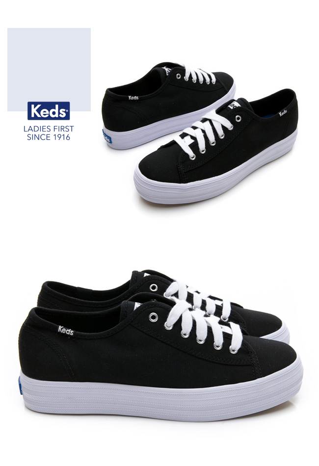 Keds TRIPLE KICK 厚底綁帶休閒鞋-黑色