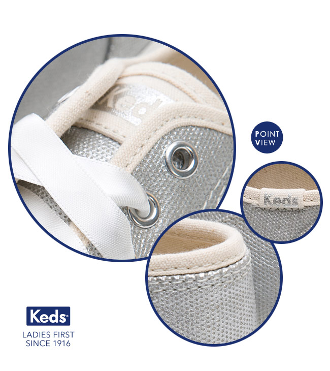 Keds KICKSTART 霧面光澤綁帶休閒鞋-銀色