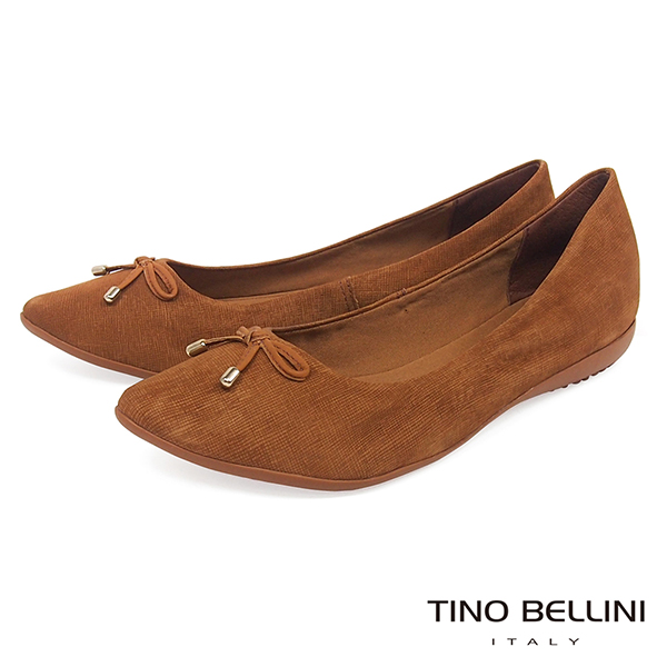 Tino Bellini巴西進口特殊格紋牛皮平底娃娃鞋_棕