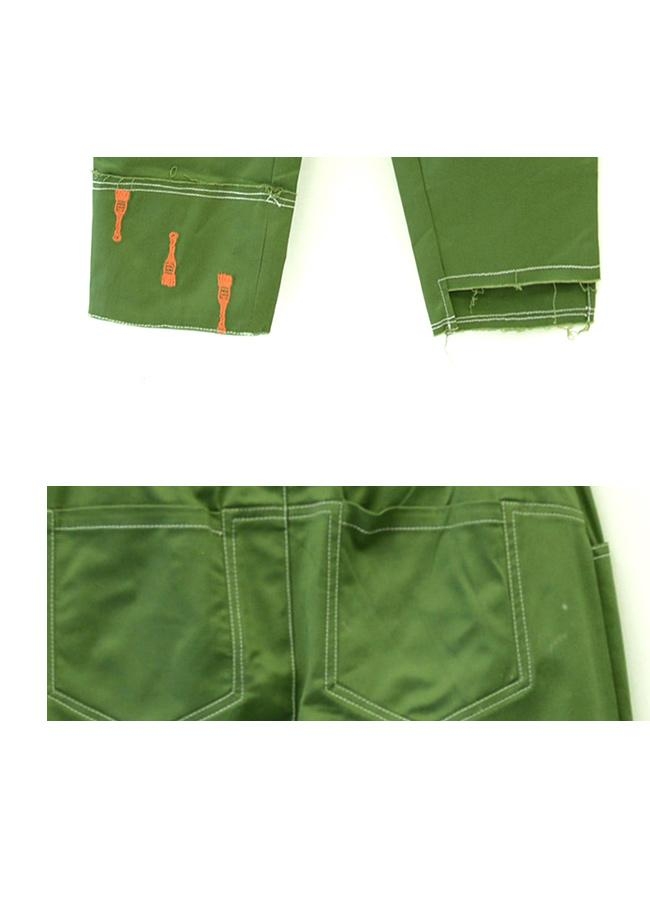 gozo 繡線畫具不對稱切口褲腳造型長褲(綠色)