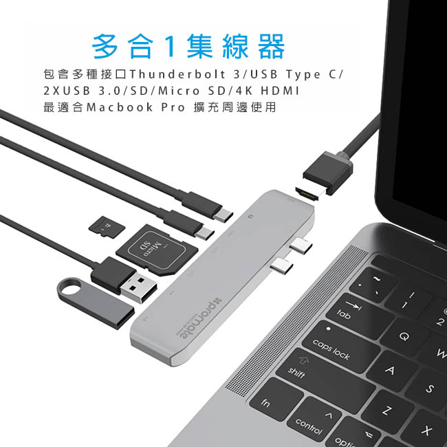 Promate 多合1 USB Type C 充電傳輸集線器(MACHUB-PRO)