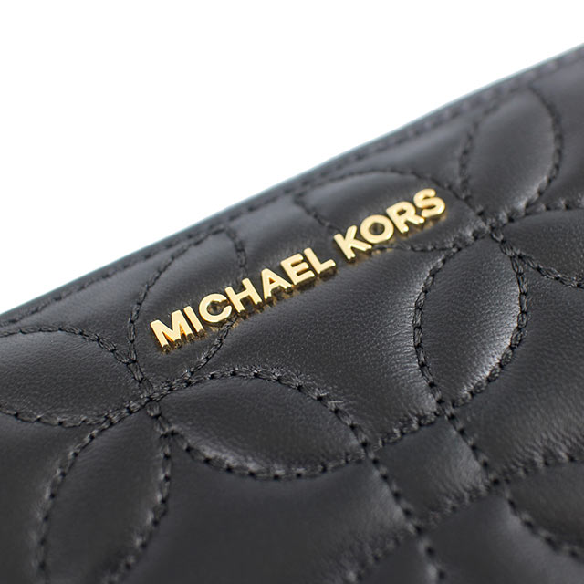 MICHAEL KORS Jet Set 黑色羊皮刺繡皮革拉鍊萬用長夾