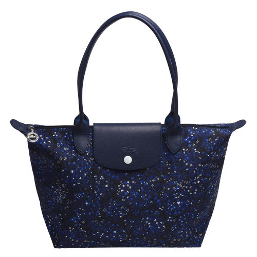 LONGCHAMP 經典LCollection系列小碎花圖案長把手提/肩背水餃包-小-藍色