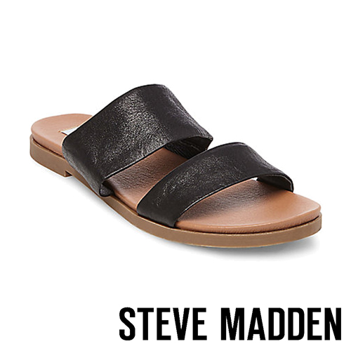 STEVE MADDEN-JUDY真皮寬版二字帶拖鞋-黑色