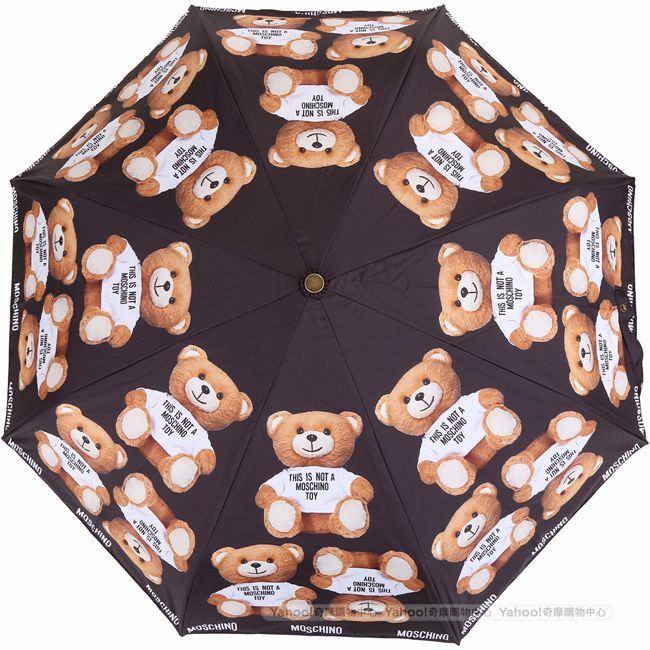 MOSCHINO 泰迪熊印花自動折疊傘(黑色)