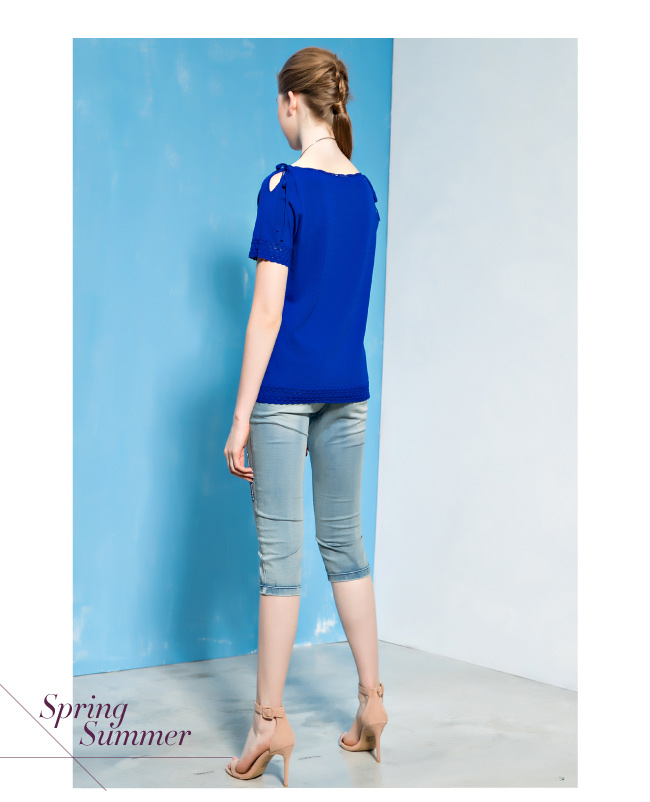 ILEY伊蕾 -5kg刺繡刷白七分牛仔褲(藍)