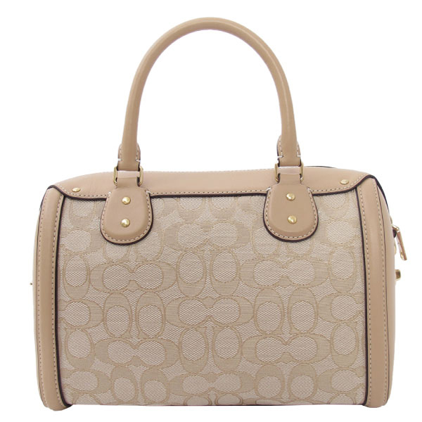 COACH 織布緹花 小牛皮飾邊 / 兩用波士頓包(中款/卡其米)