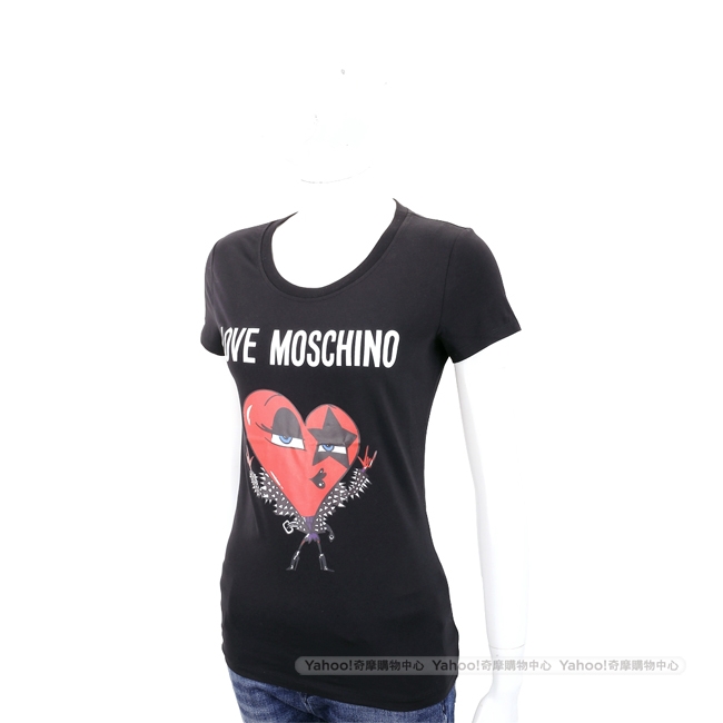 LOVE MOSCHINO ROCK 紅心印花黑色棉質短袖T恤