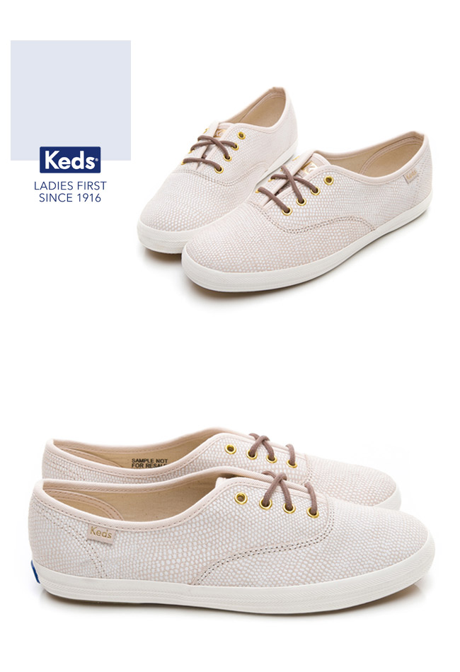 Keds CHAMPION 普普圓點經典綁帶休閒鞋-淺粉紅