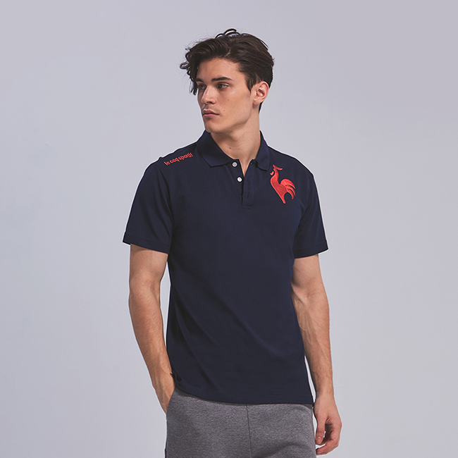 le coq sportif 法國公雞牌左胸公雞繡花短袖POLO衫 男-丈青