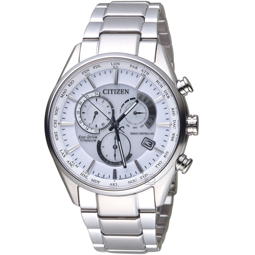 CITIZEN 星辰時尚電波對時鈦金屬限量腕錶(CB5020-87A)-白色