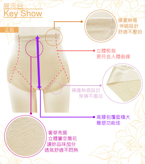 高腰無痕透氣緹花M-2XL三角提臀褲 春漾膚 可蘭霓Clany