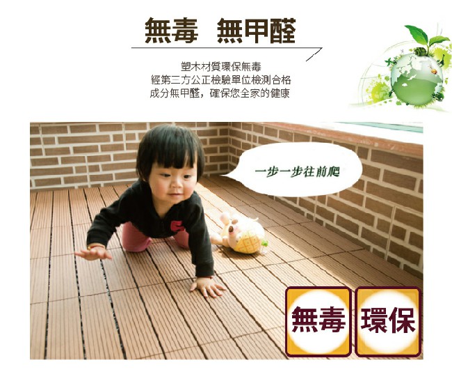 【家適帝】頂級抗腐仿實木防滑防火塑木地板(60片/1.6坪)