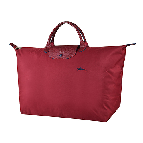 LONGCHAMP COLLECTION刺繡LOGO尼龍摺疊款短把手提包(大/石榴紅x藍)