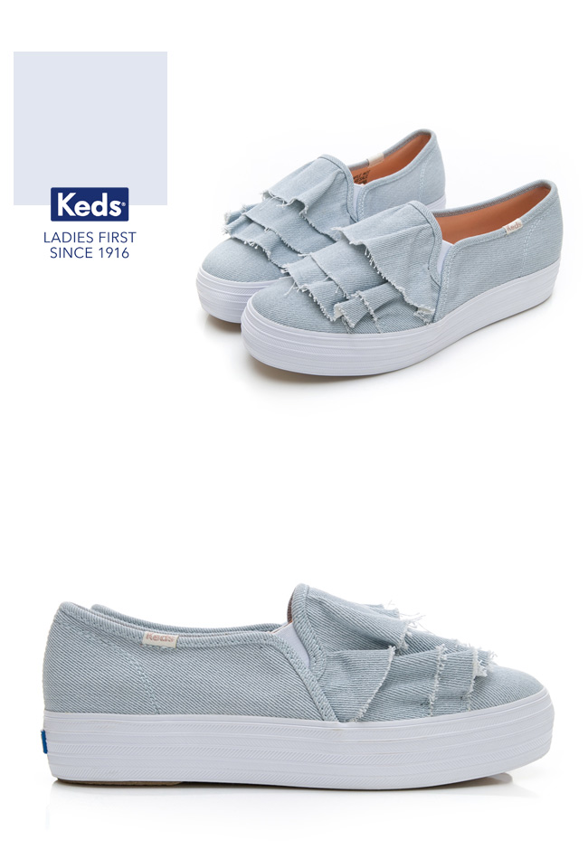 Keds TRIPLE RUFFLE 單寧荷葉休閒鞋-淺藍