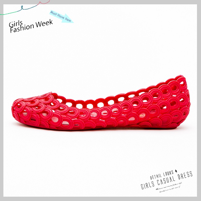 River&Moon防水鞋-晴雨二穿超Q軟鳥巢洞洞娃娃鞋-紅