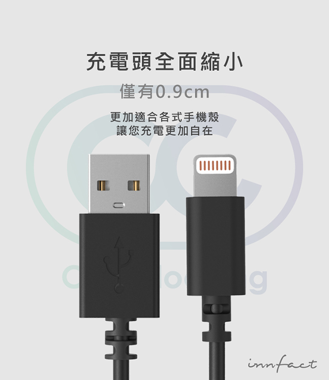 【innfact】Apple Lightning OC高速傳輸充電線 20cm 