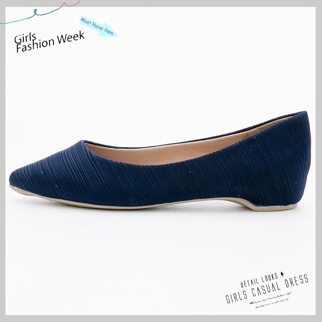 River&Moon跟鞋-舒壓彈性髮絲紋素面尖頭機能跟鞋-藍