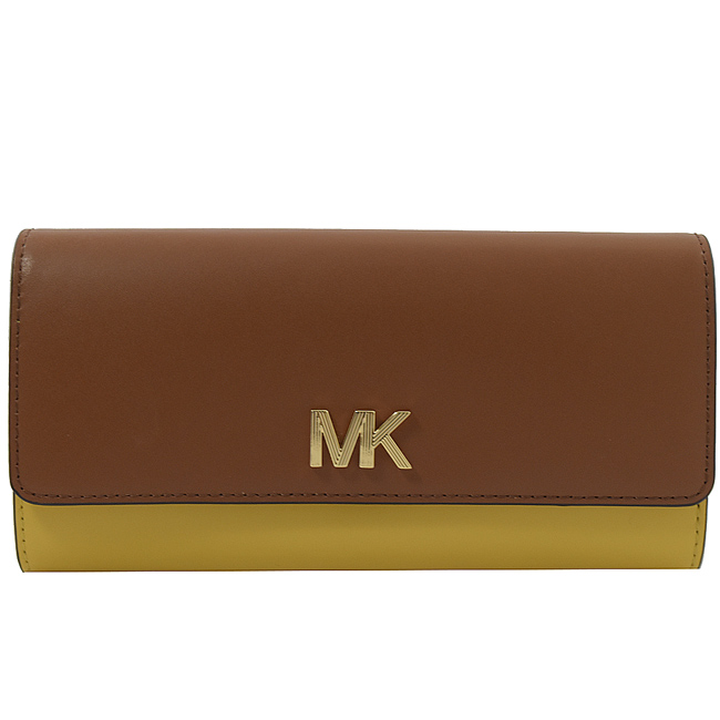 MICHAEL KORS MONTGOMERY 金屬MK字撞色釦式長夾(咖/黃)