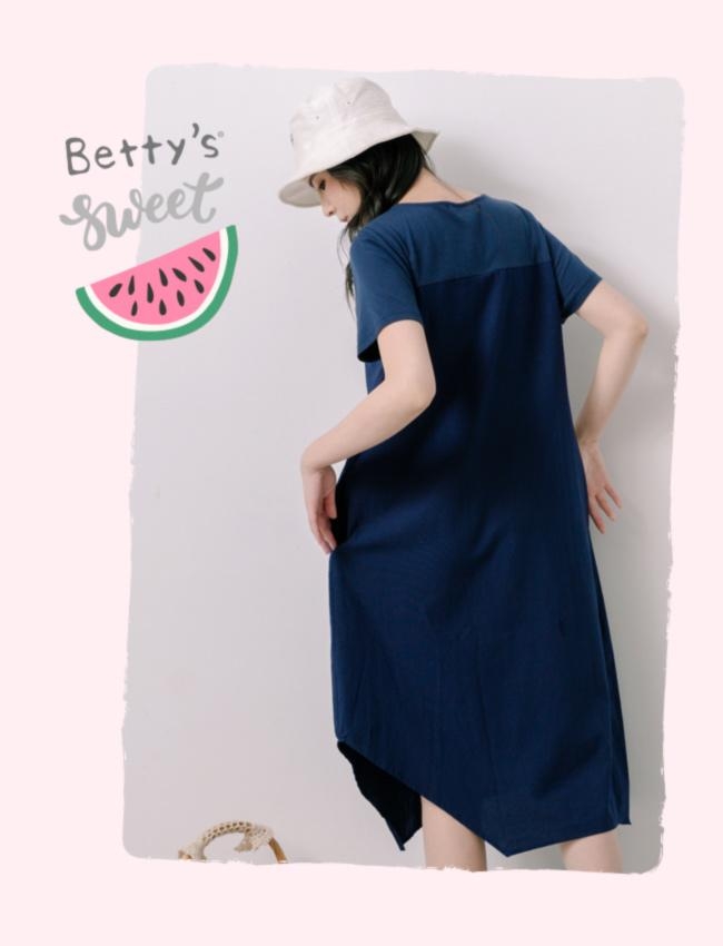 betty’s貝蒂思　圓領拼接特殊剪裁洋裝(深藍)