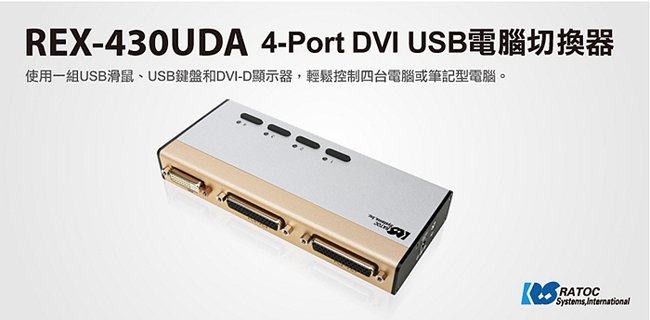 RATOC 4-Port DVI USB電腦KVM切換器 (REX-430UDA)