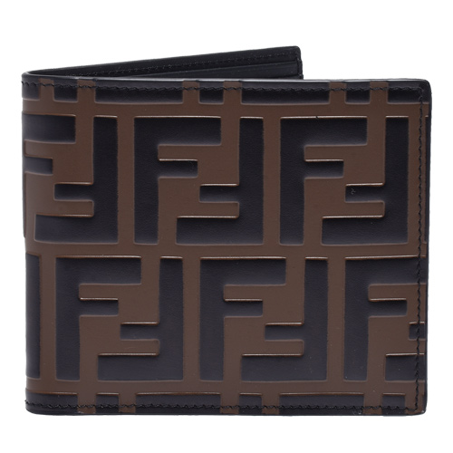 FENDI 經典品牌LOGO浮雕小牛皮摺疊短夾(黑)