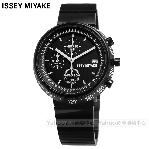ISSEY MIYAKE 三宅一生 TRAPEZOID 梯形三眼不鏽鋼手錶-鍍黑/43mm