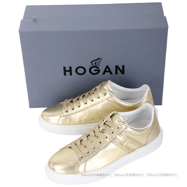 HOGAN H365 H 金色皮革繫帶都市滑板鞋