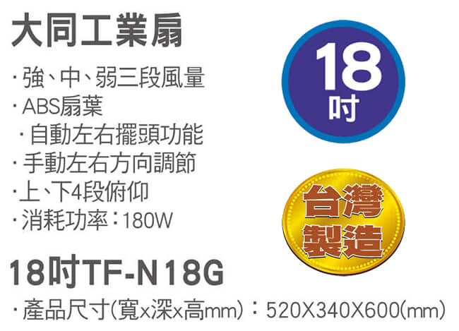 TATUNG大同 18吋工業扇(TF-N18G)