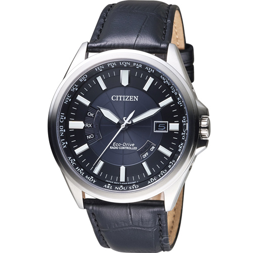 CITIZEN 世界城市光動能電波腕錶(CB0180-11L)黑/43mm