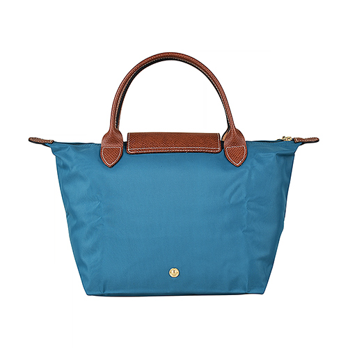 LONGCHAMP LE PLIAGE壓印LOGO短提把尼龍摺疊拉鍊手提包(小/孔雀藍)